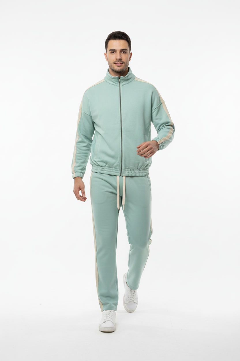 Erkek Yanları Şeritli Eşofman Mint - Canlı Dinamik Poz