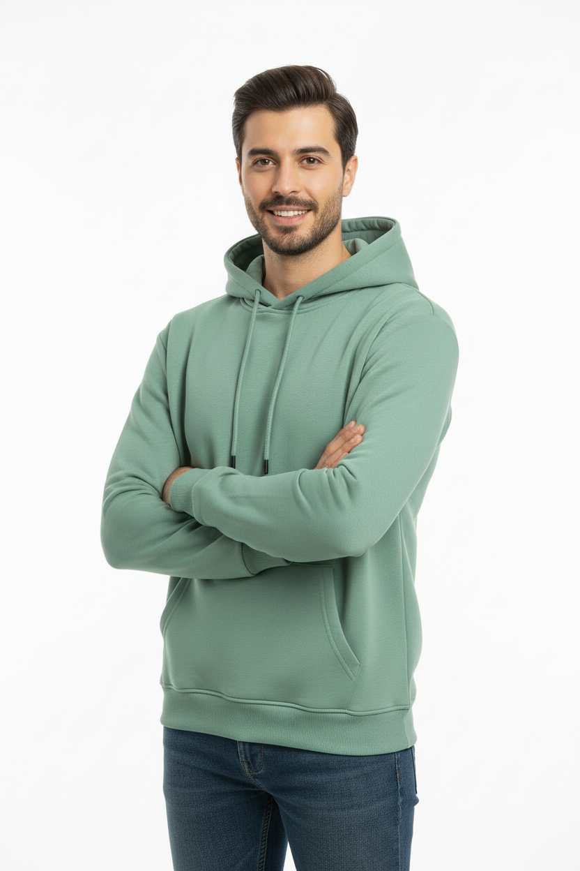 Erkek Kapşonlu İçi Polarlı Sweat Mint