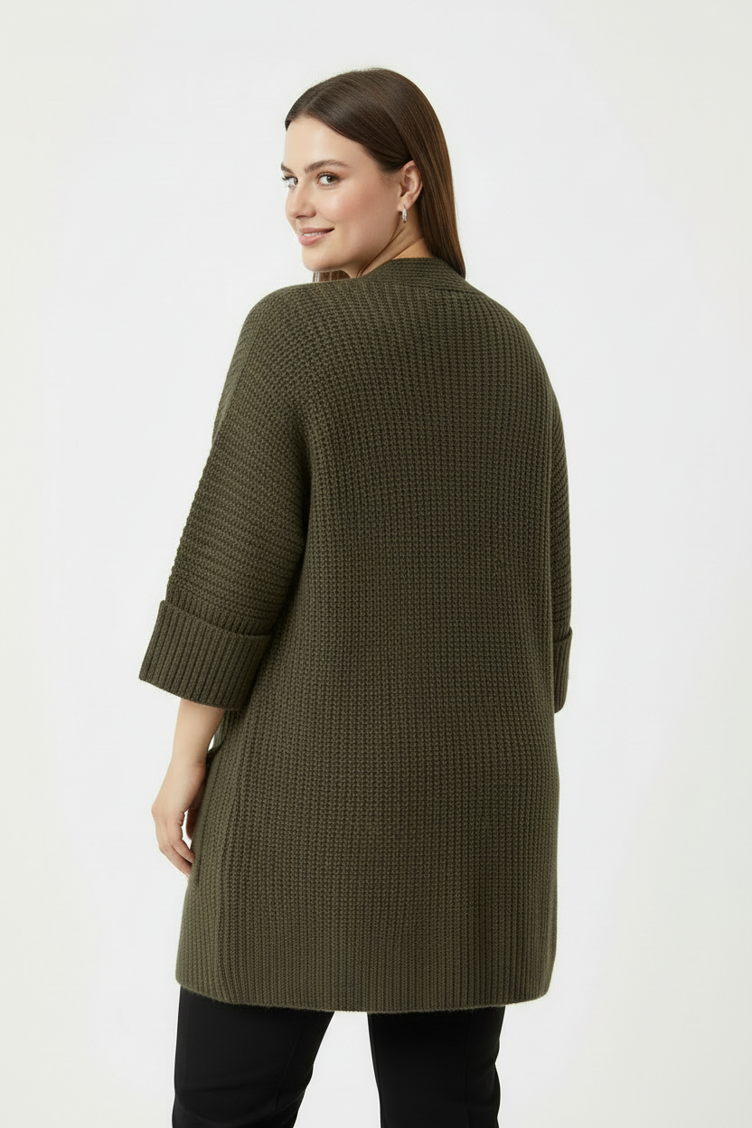 Büyük Beden Cepli Hırka Haki - arka görünüm