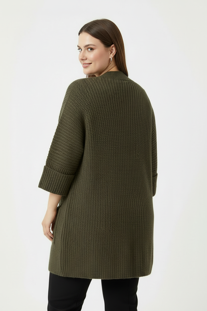 Büyük Beden Cepli Hırka Haki - arka görünüm