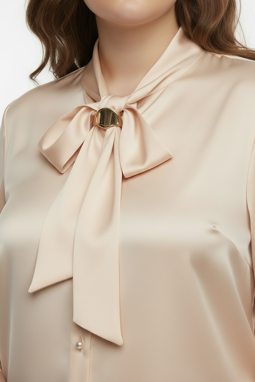 Fularlı Bej Gömlek - Detay Çekim