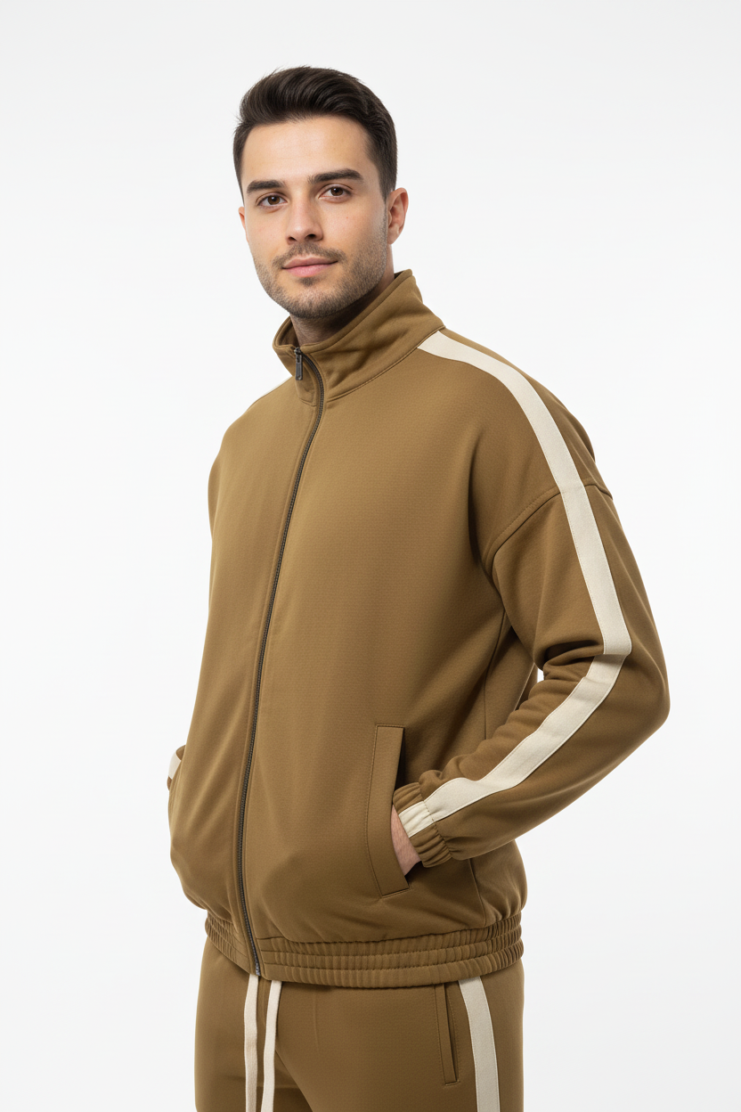 Erkek Kolları Şeritli Ceket Hardal - Üst Beden Poz 2