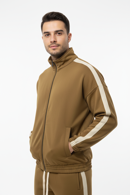 Erkek Kolları Şeritli Ceket Hardal - Üst Beden Poz 2