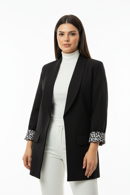 Leopard Blazer Ceket Siyah - Detay