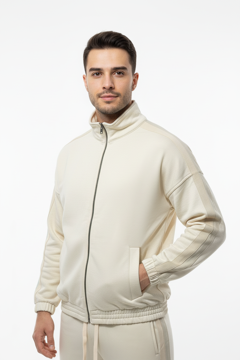 Erkek Kolları Şeritli Ceket Taş - Üst Beden Poz 2