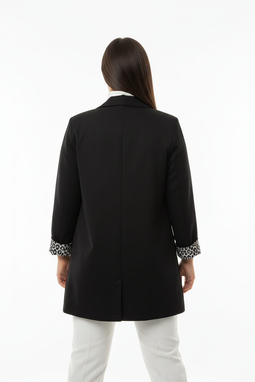 Leopard Blazer Ceket Siyah - Arka Görünüm