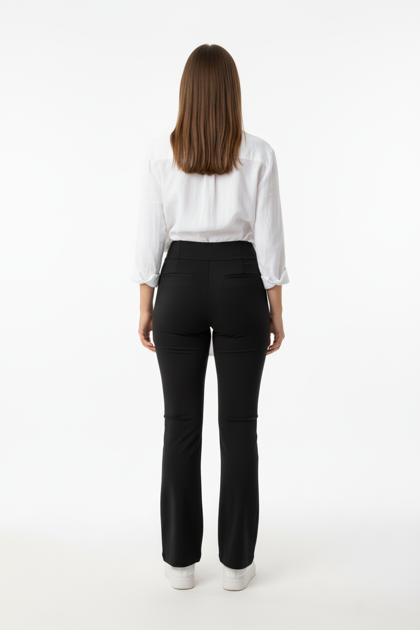 Siyah Yüksek Bel İspanyol Paça Tayt Arka Görünüm