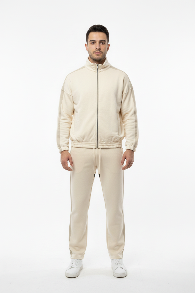 Erkek Yanları Şeritli Eşofman Taş - Tam Boy Ön Görünüm