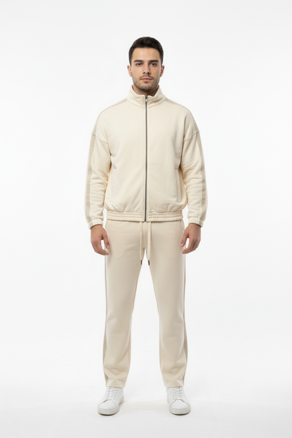 Erkek Yanları Şeritli Eşofman Taş - Tam Boy Ön Görünüm