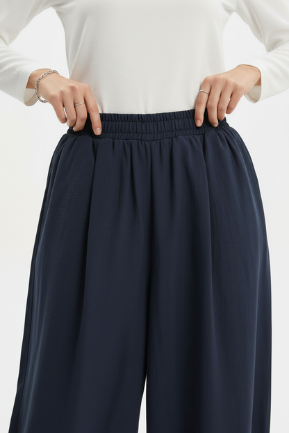 Kadın Bel Lastik Paça Pileli Pantolon Füme - bel detayı