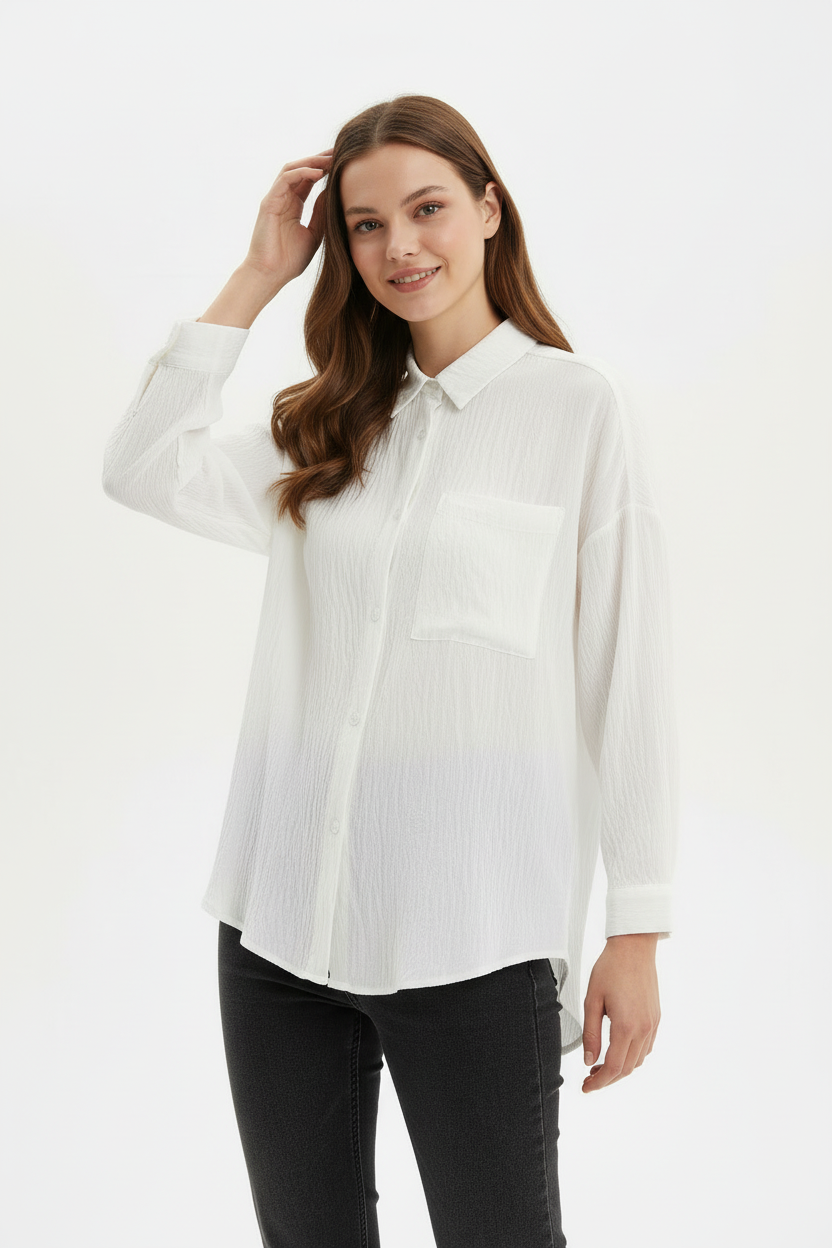 Kadın İçi Atletli Gömlek Ekru - saça dokunma
