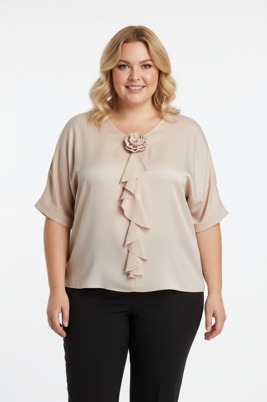 Büyük Beden Bej Bluz Önden Görünüm