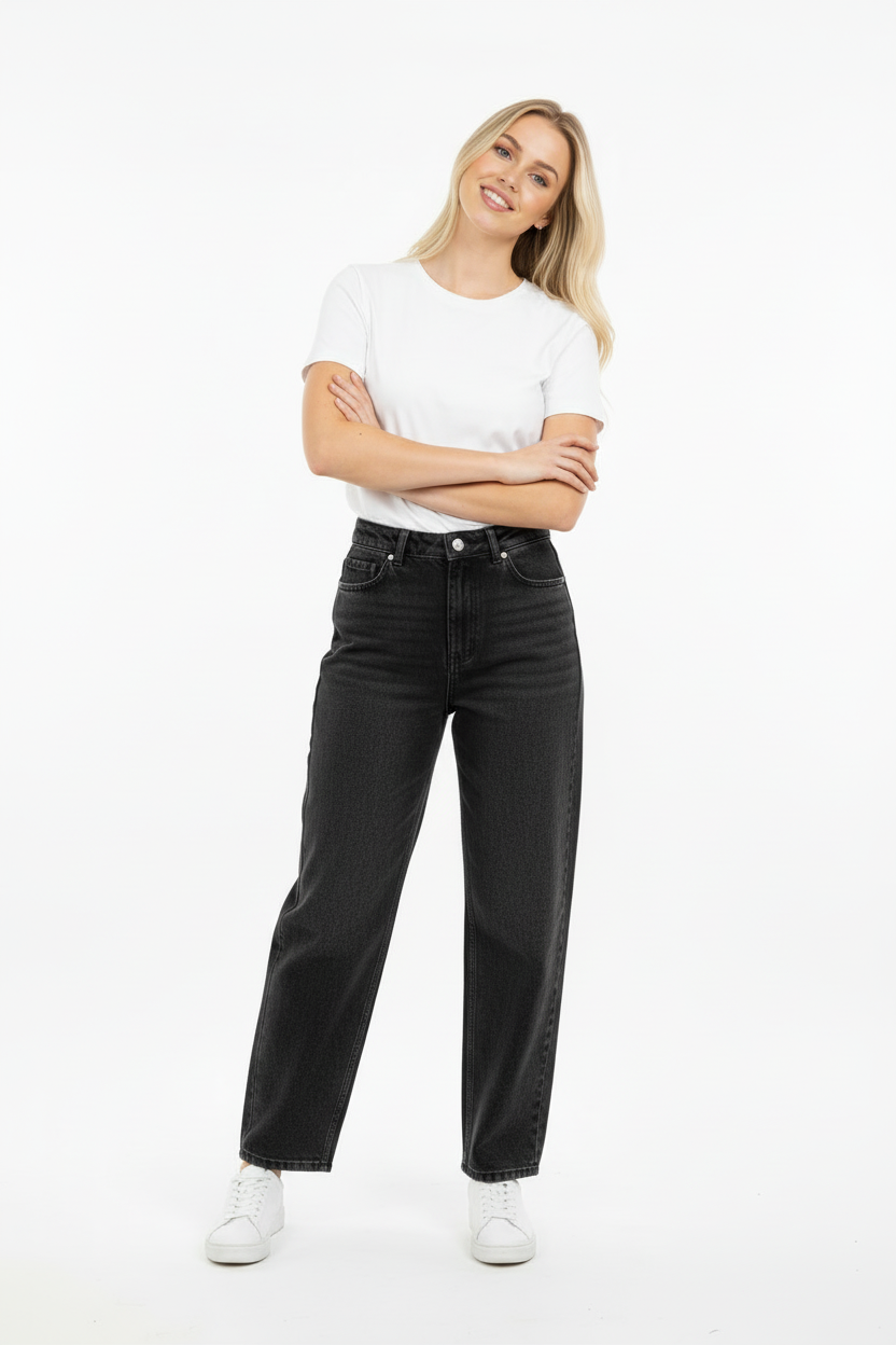 Siyah Baggy Kot Pantolon Poz 3