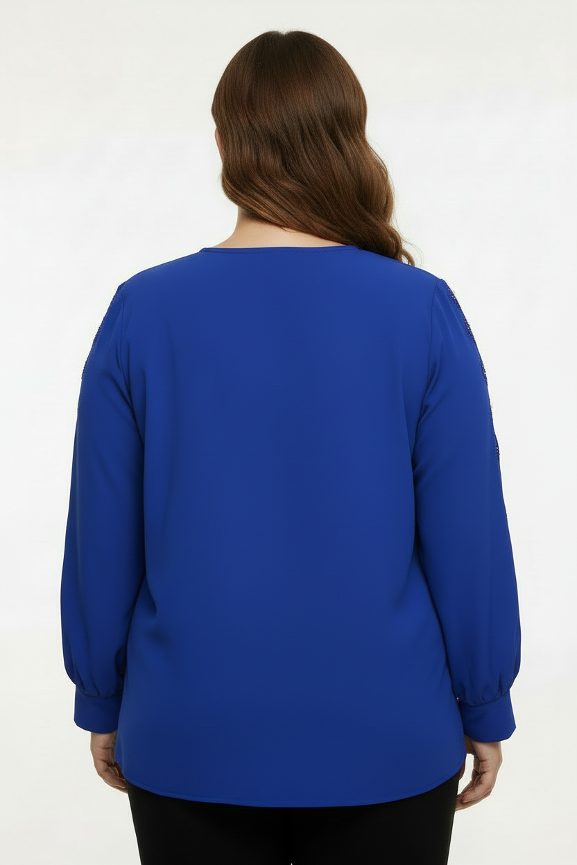 Saks Mavi Dantel Bluz - Arka Görünüm