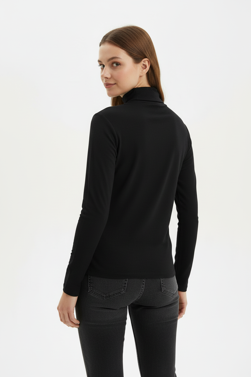 Kadın Balıkçı Yaka Transparan Bluz Siyah - arka görünüm