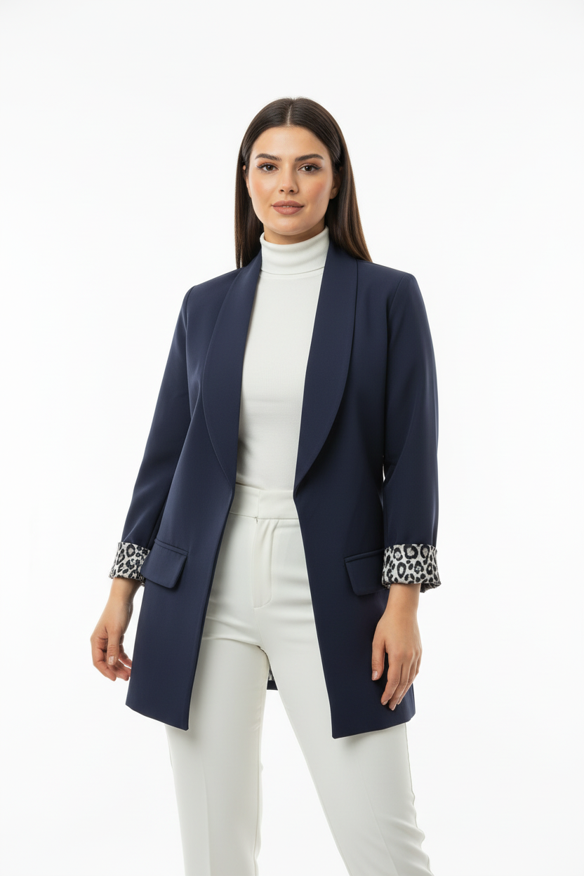 Leopard Blazer Ceket Lacivert - Ön Görünüm 2