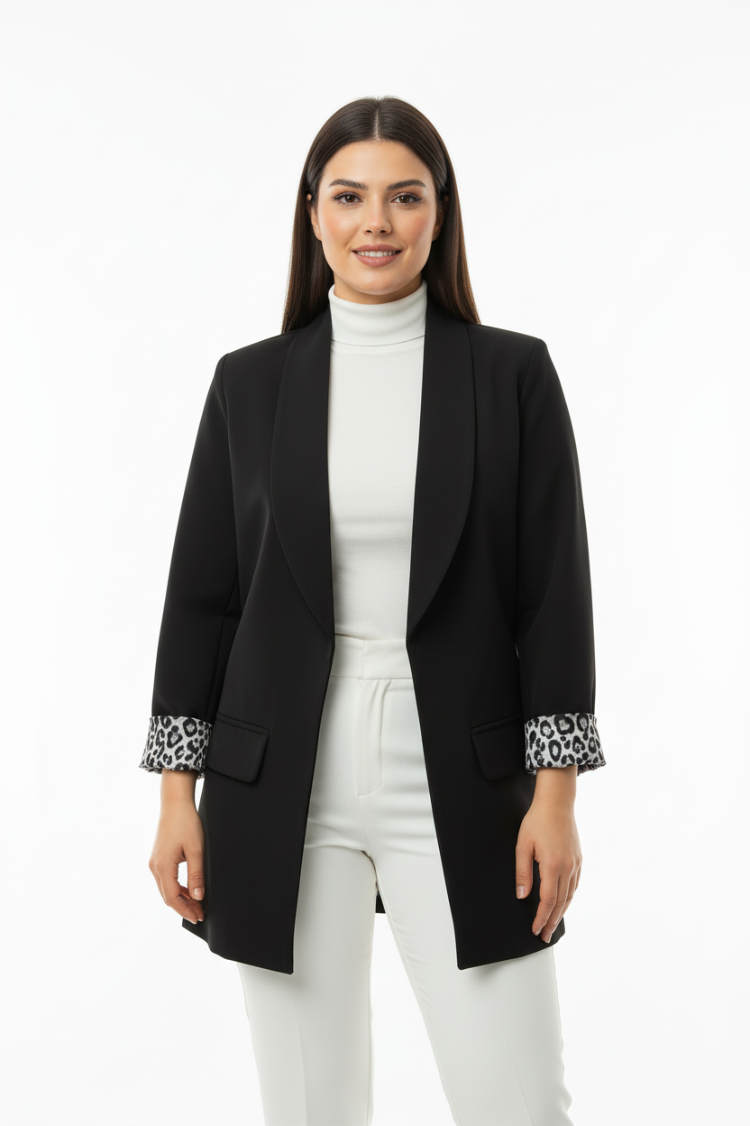 Leopard Blazer Ceket Siyah - Ön Görünüm 1