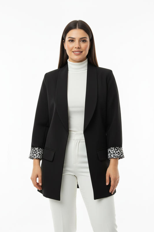 Leopard Blazer Ceket Siyah - Ön Görünüm 1