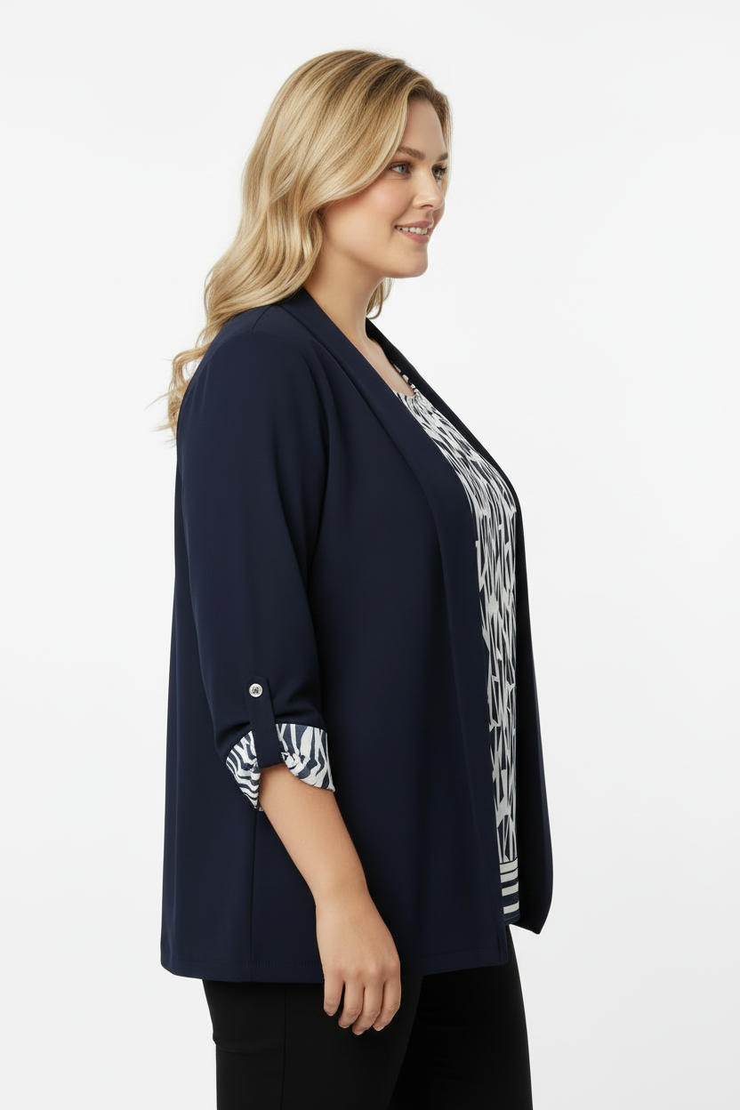 Büyük Beden Lacivert Ceket Bluz Takım Yan Görünüm