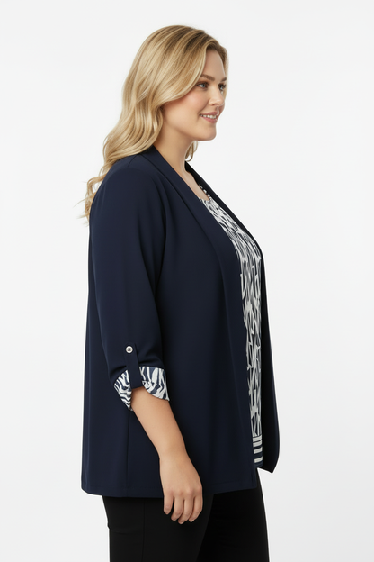 Büyük Beden Lacivert Ceket Bluz Takım Yan Görünüm