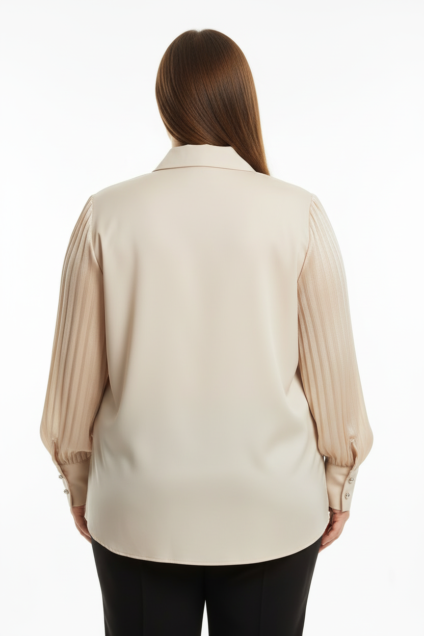 Krem Saten Gömlek - Arka Görünüm