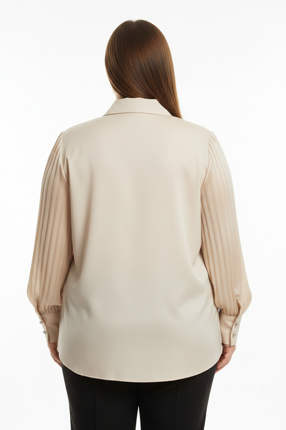 Krem Saten Gömlek - Arka Görünüm