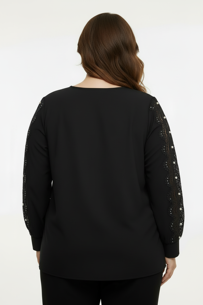 Siyah Dantel Bluz - Arka Görünüm