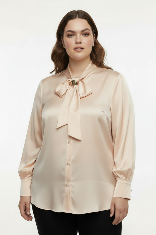 Fularlı Bej Gömlek - Ön Açı