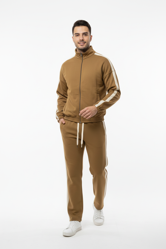 Erkek Yanları Şeritli Eşofman Hardal - Dinamik Poz