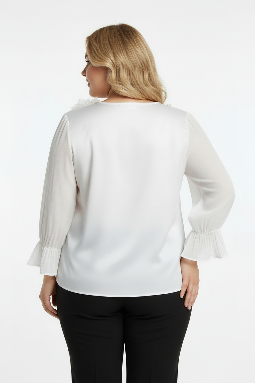 Büyük Beden Beyaz Bluz Arkadan Görünüm