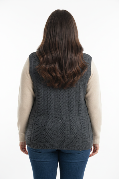 Büyük Beden Örgü Yelek Füme - Arka Görünüm