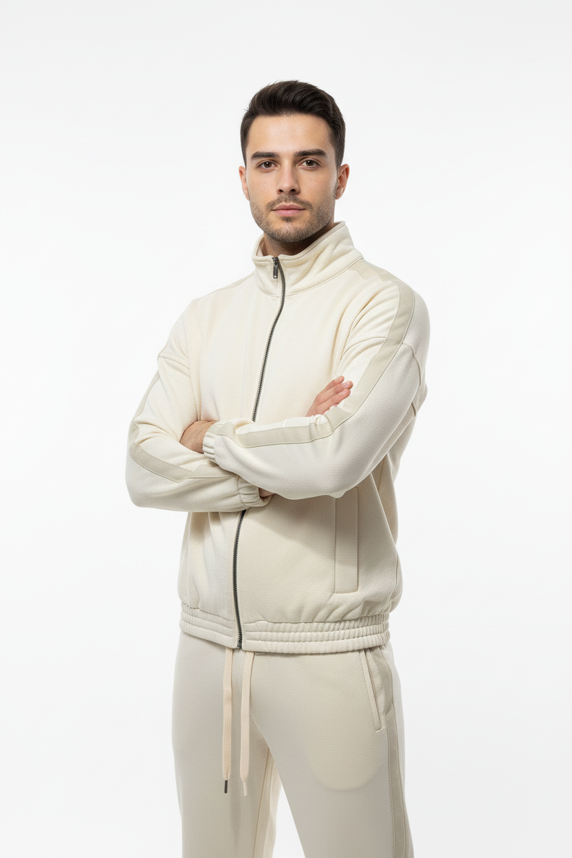 Erkek Kolları Şeritli Ceket Taş - Üst Beden Poz 3