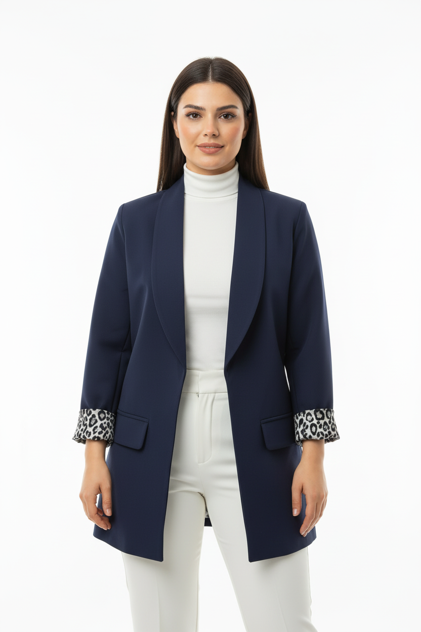 Leopard Blazer Ceket Lacivert - Ön Görünüm 1