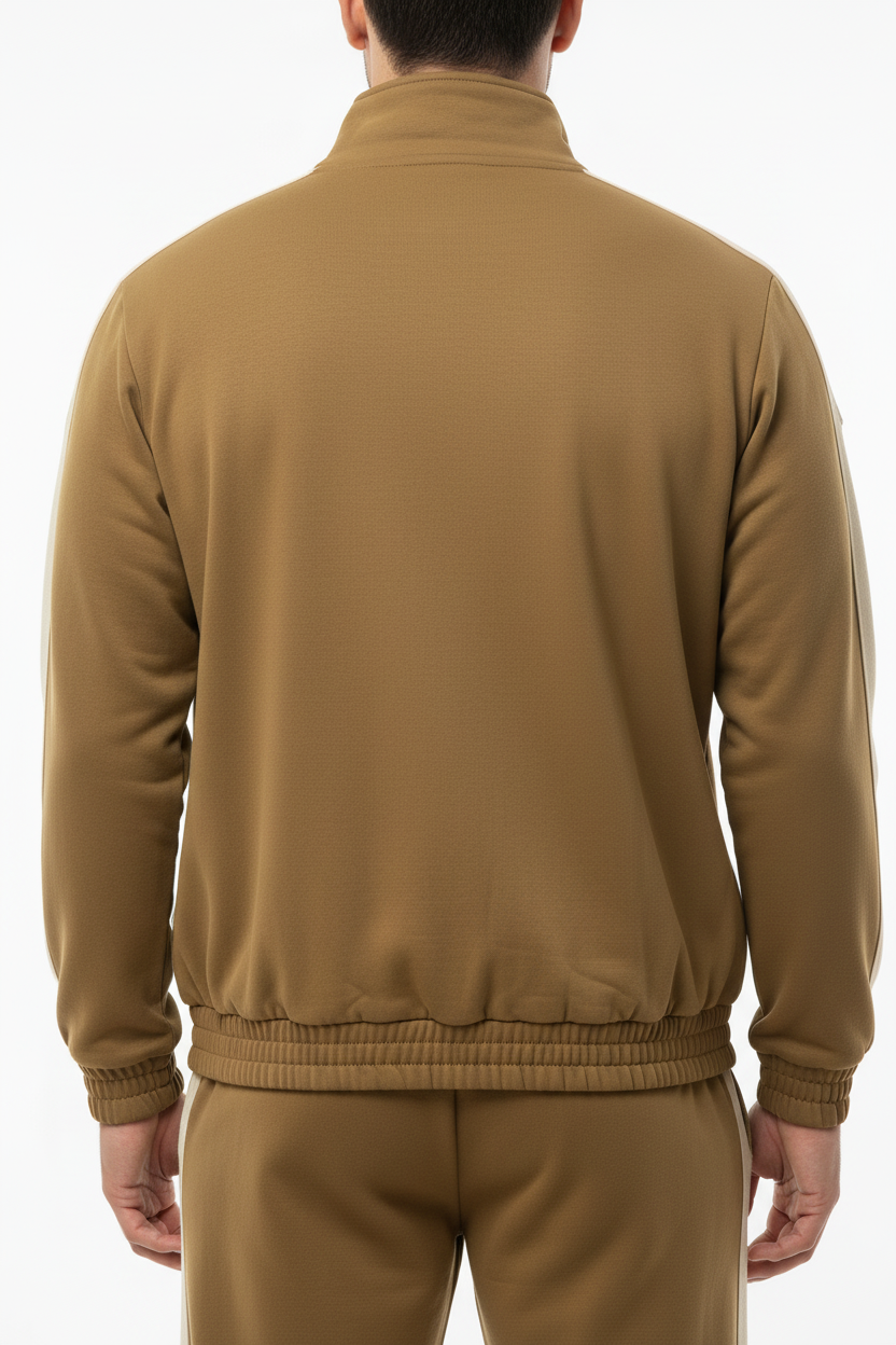 Erkek Kolları Şeritli Ceket Hardal - Üst Beden Arka Görünüm