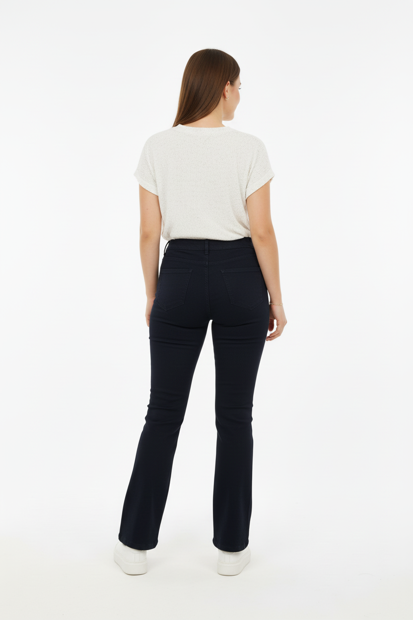 Siyah Yarım Palazzo Kot Pantolon Arka Görünüm