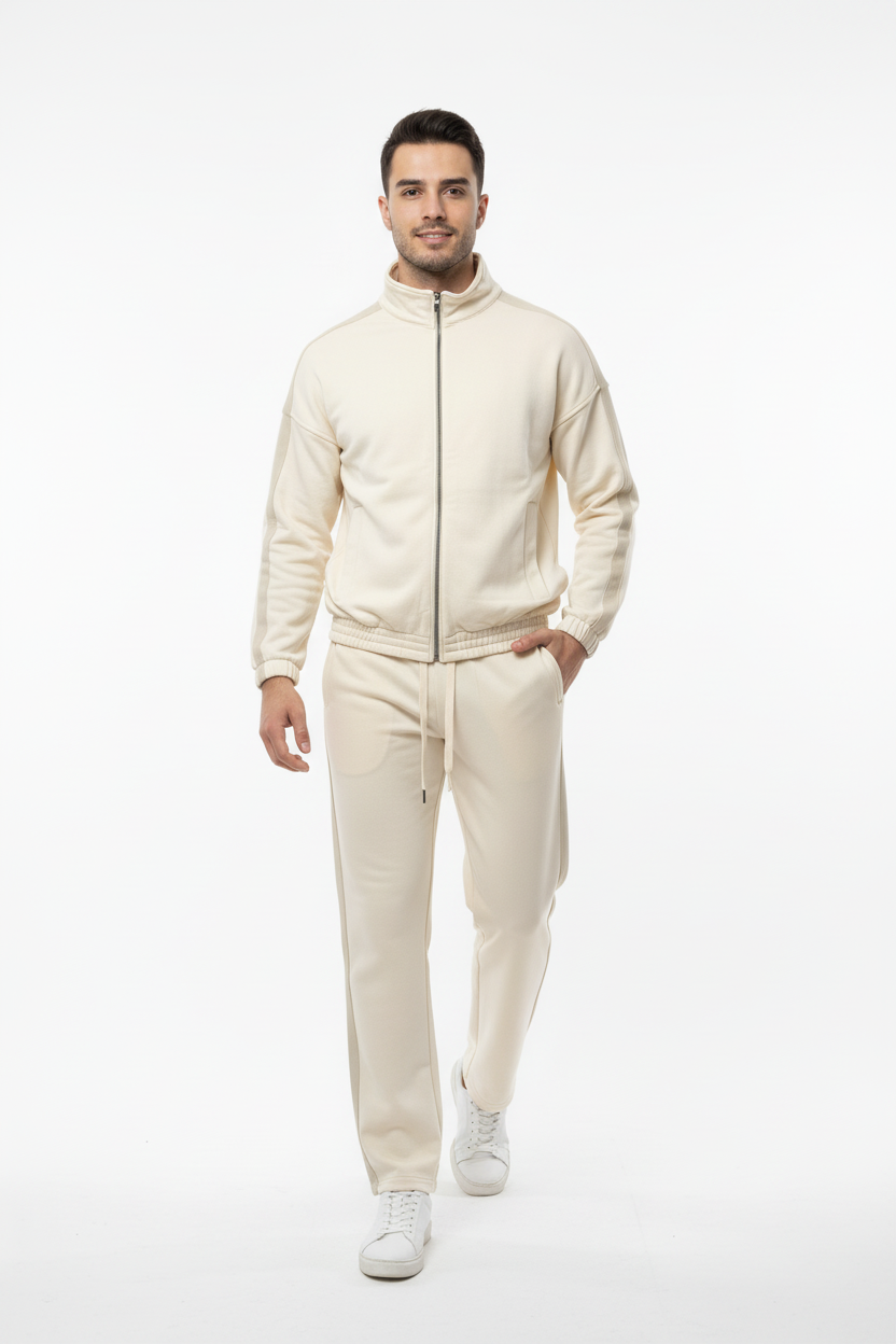 Erkek Yanları Şeritli Eşofman Taş - Dinamik Poz