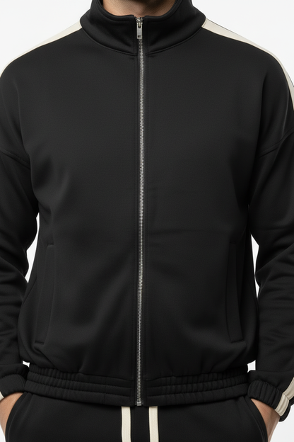 Erkek Kolları Şeritli Ceket Siyah - Yakın Detay