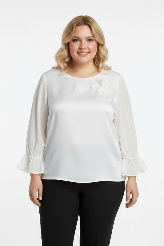 Büyük Beden Beyaz Bluz Önden Görünüm