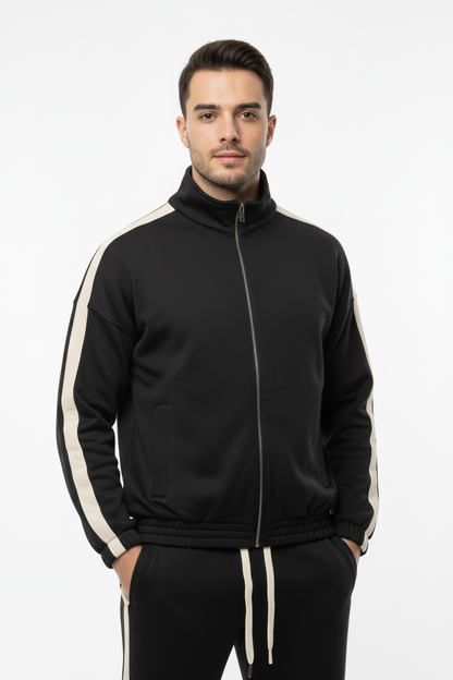 Erkek Kolları Şeritli Ceket Siyah - Üst Beden Ön Görünüm