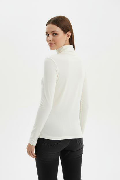 Kadın Balıkçı Yaka Bluz Ekru - arka görünüm