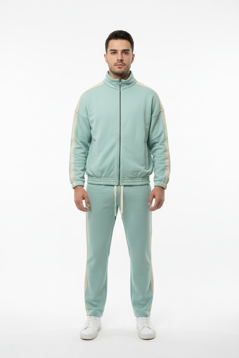 Erkek Yanları Şeritli Eşofman Mint - Tam Boy Ön Görünüm