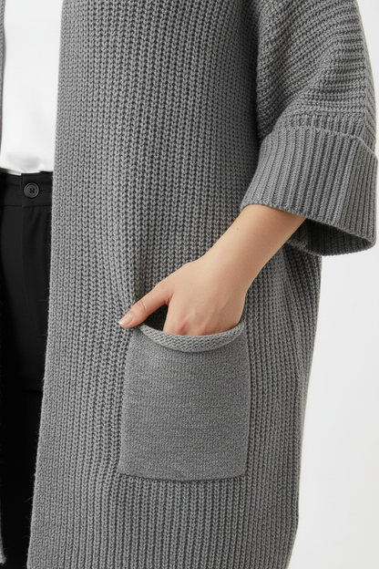 Büyük Beden Cepli Hırka Gri - detay