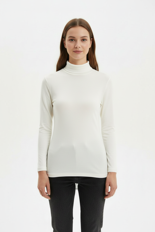 Kadın Balıkçı Yaka Bluz Ekru - ön görünüm