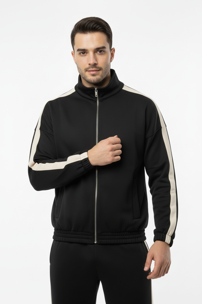 Erkek Kolları Şeritli Ceket Siyah - Üst Beden Farklı Poz