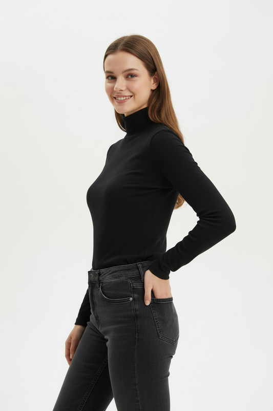 Kadın Balıkçı Yaka Transparan Bluz Siyah - yan açı