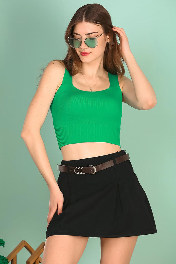 Kadın Askılı Crop Bluz Yeşil - Yandan Görünüm