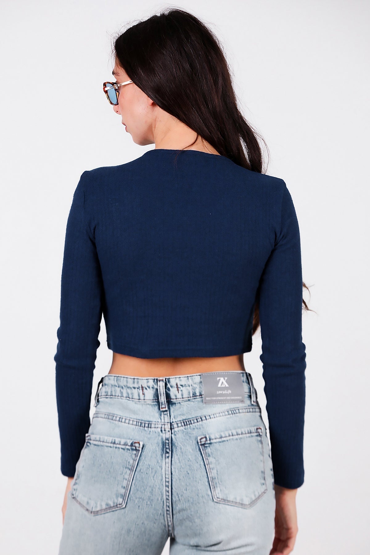 Kadın Bisiklet Yaka Selanik Bluz Lacivert - Kumaş Detayı