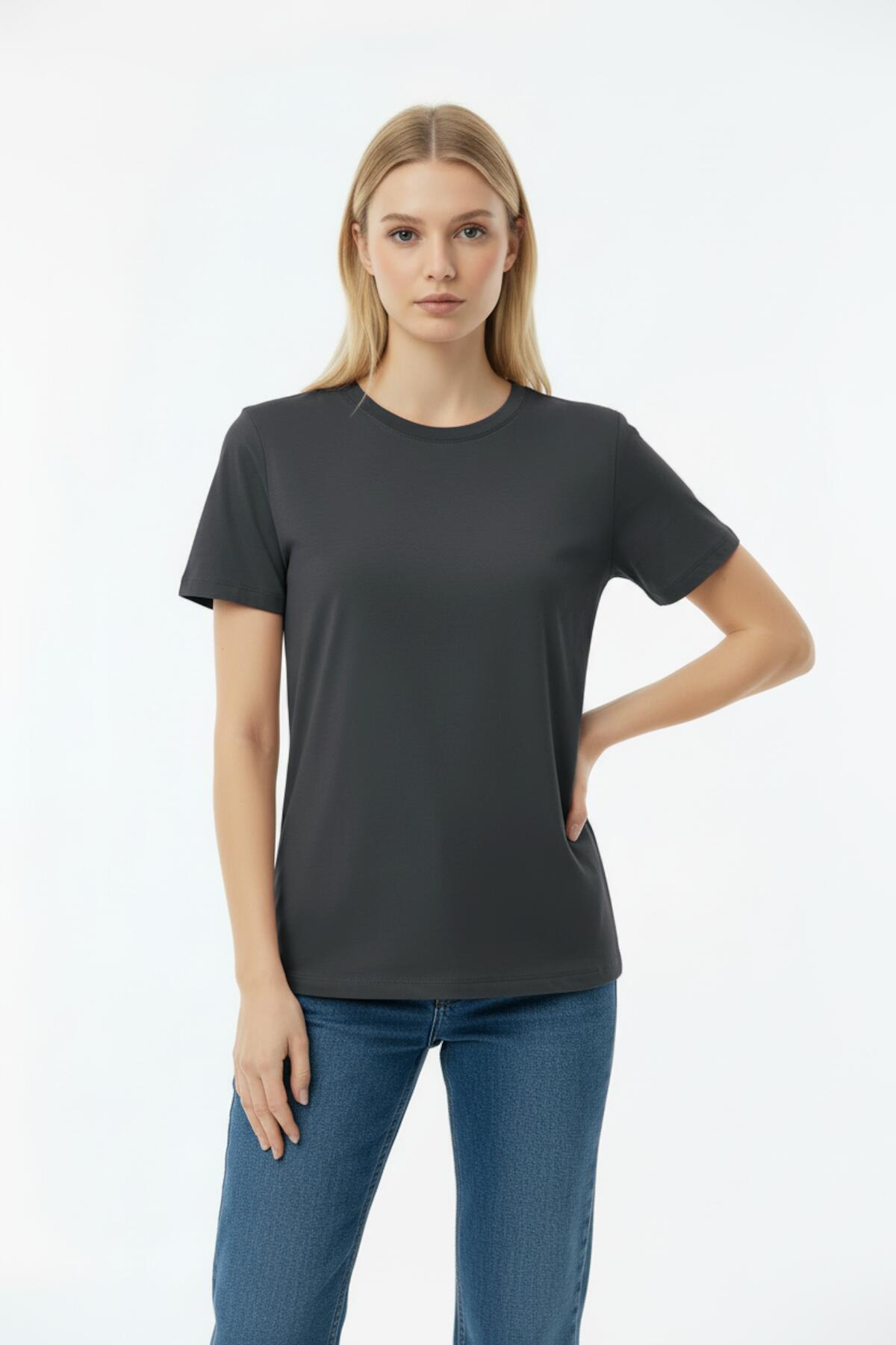 Kadın Bisiklet Yaka Tshirt Füme - Arka Görünüm