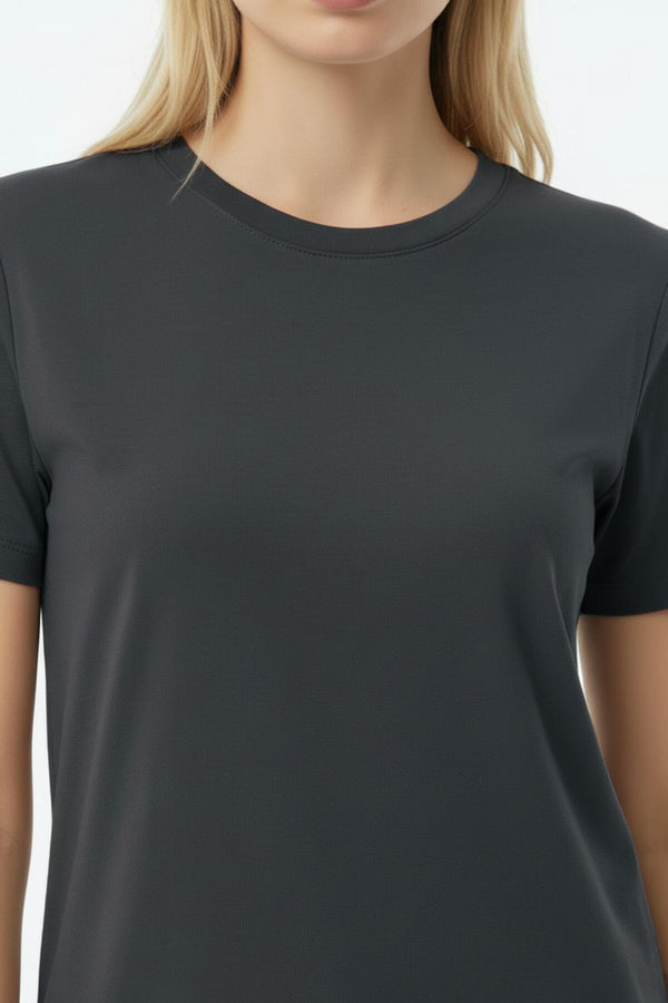 Kadın Bisiklet Yaka Tshirt Füme - Detay Görünümü