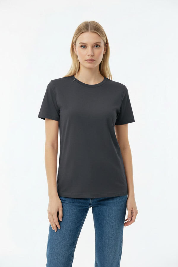 Kadın Bisiklet Yaka Tshirt Füme - Ön Görünüm